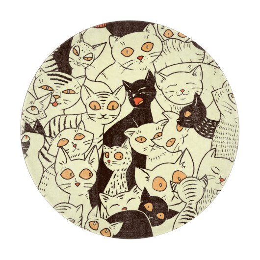 可愛い猫ヴィンテージ壁紙パターン カッティングボード (正面)