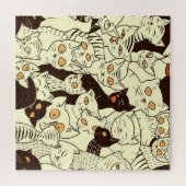 可愛い猫ヴィンテージ壁紙パターン ジグソーパズル (横)