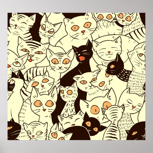 可愛い猫ヴィンテージ壁紙パターン ポスター (正面)
