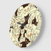 可愛い猫ヴィンテージ壁紙パターン ラージ壁時計 (傾斜)