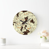 可愛い猫ヴィンテージ壁紙パターン ラージ壁時計 (ホーム)