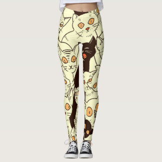 可愛い猫ヴィンテージ壁紙パターン レギンス