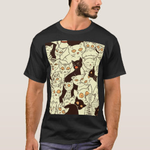 可愛い猫ヴィンテージ壁紙パターン Tシャツ