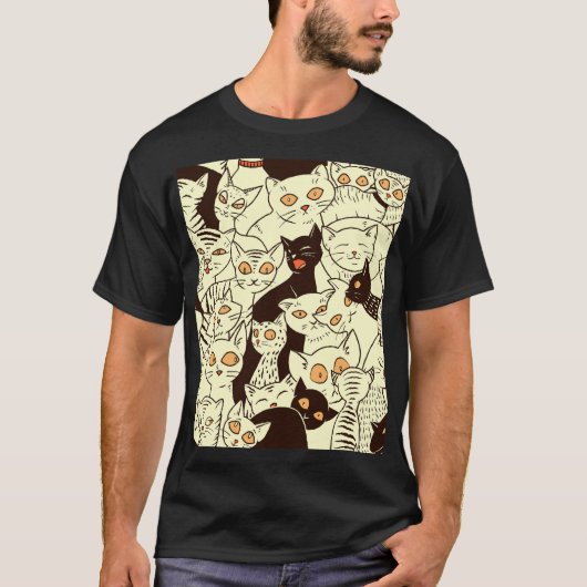 可愛い猫ヴィンテージ壁紙パターン Tシャツ (正面)