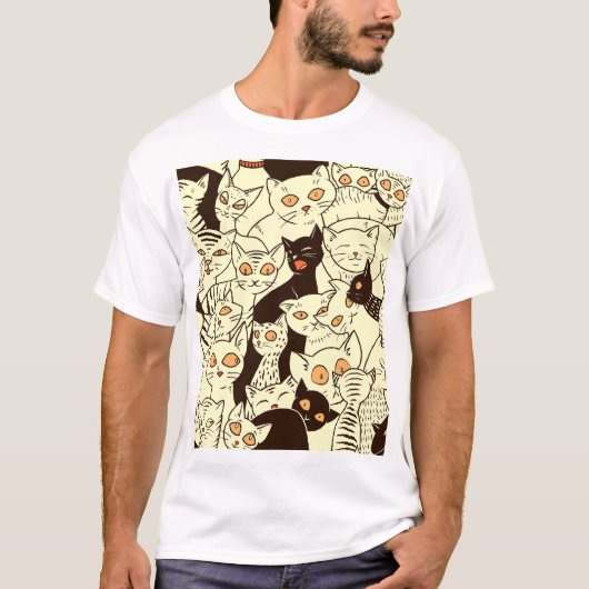 可愛い猫ヴィンテージ壁紙パターン Tシャツ (正面)