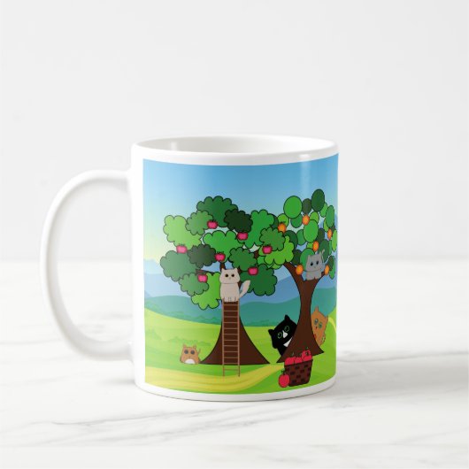 可愛い猫一家の果樹園へ コーヒーマグカップ (左)