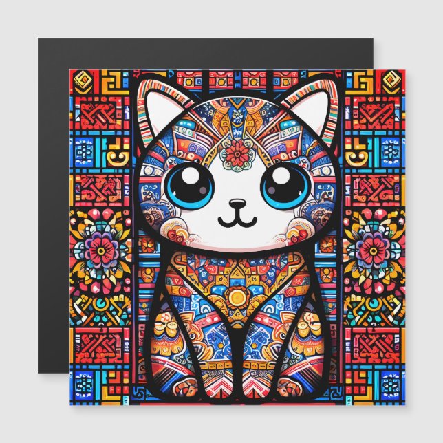 可愛い猫伝統的柄チャーム (正面/裏面)