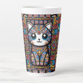 可愛い猫伝統的柄チャーム カフェラテマグ