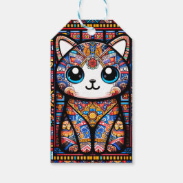 可愛い猫伝統的柄チャーム ギフトタグ
