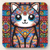 可愛い猫伝統的柄チャーム コースター (正面)