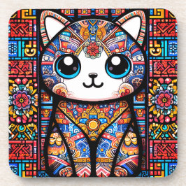 可愛い猫伝統的柄チャーム コースター