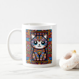 可愛い猫伝統的柄チャーム コーヒーマグカップ
