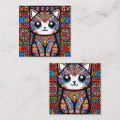 可愛い猫伝統的柄チャーム スクエア名刺 (正面/裏面)