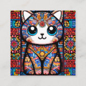 可愛い猫伝統的柄チャーム スクエア名刺 (裏面)