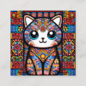 可愛い猫伝統的柄チャーム スクエア名刺 (正面)