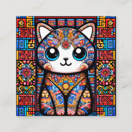 可愛い猫伝統的柄チャーム スクエア名刺