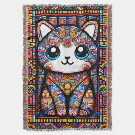 可愛い猫伝統的柄チャーム スローブランケット
