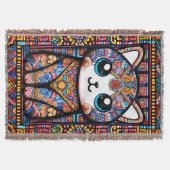 可愛い猫伝統的柄チャーム スローブランケット (正面)