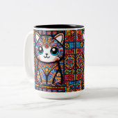 可愛い猫伝統的柄チャーム ツートーンマグカップ (正面左)