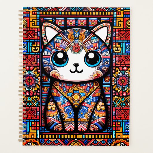 可愛い猫伝統的柄チャーム プランナー手帳 (正面)