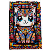 可愛い猫伝統的柄チャーム ミディアムペーパーバッグ (正面)