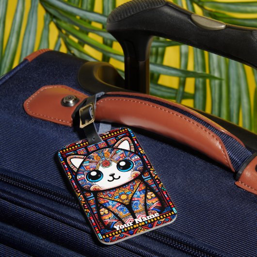 可愛い猫伝統的柄チャーム ラゲッジタグ (正面インサイチュ1)