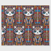 可愛い猫伝統的柄チャーム ラッピングペーパー (フラット)