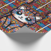 可愛い猫伝統的柄チャーム ラッピングペーパー (角)
