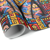 可愛い猫伝統的柄チャーム ラッピングペーパー (ロールコーナー)