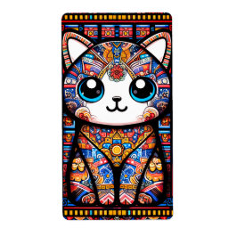 可愛い猫伝統的柄チャーム ラベル