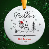 可愛い猫初めてのクリスマスツリー雪片セラミックO セラミックオーナメント