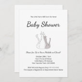 可愛い猫双子男女兼用赤シンプルちゃんシャワー 招待状 (正面/裏面)