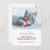 可愛い猫噛み赤いサンタ帽子クリスマスがデートを守る ポストカード (正面/裏面)