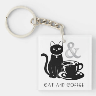 可愛い猫好きコーヒーラバーブラック&ホワイト キーホルダー