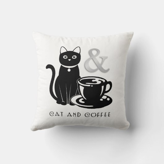 可愛い猫好きコーヒーラバーブラック&ホワイト クッション (裏面)