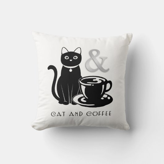 可愛い猫好きコーヒーラバーブラック&ホワイト クッション (正面)