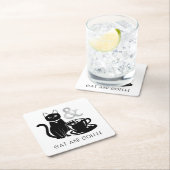 可愛い猫好きコーヒーラバーブラック&ホワイト スクエアペーパーコースター (インサイチュ)