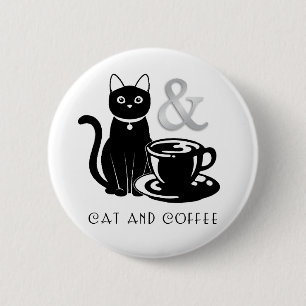 可愛い猫好きコーヒーラバーブラック&ホワイト 缶バッジ