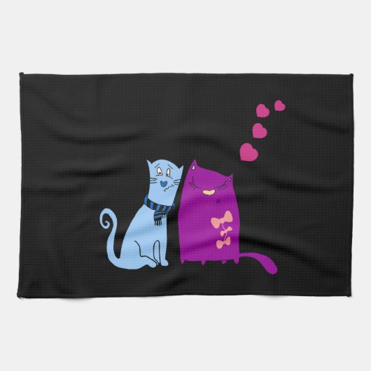 可愛い猫好きデザイン キッチンタオル (横)