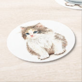 可愛い猫好き水彩子猫子猫母の猫 ラウンドペーパーコースター (アングル)