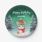 可愛い猫子猫クリスマスツリー誕生日ガールパーティー ペーパープレート (正面)