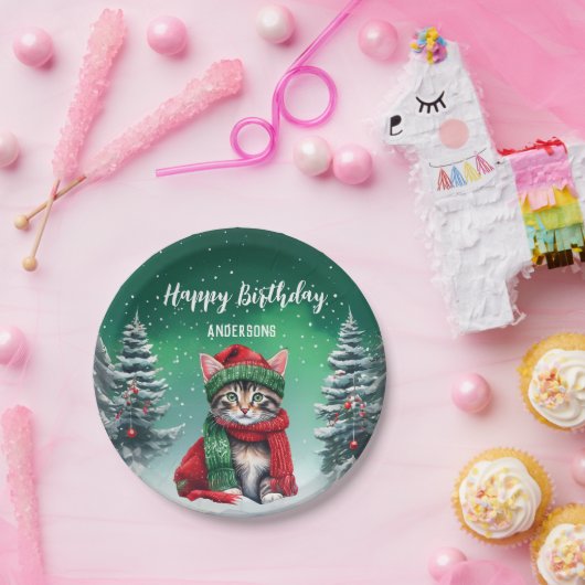 可愛い猫子猫クリスマスツリー誕生日ガールパーティー ペーパープレート (パーティー)
