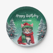 可愛い猫子猫クリスマスツリー誕生日ガールパーティー ペーパープレート (正面)