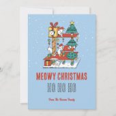 可愛い猫子猫ツリー雪の冬のミオウィクリスマス シーズンカード (正面)