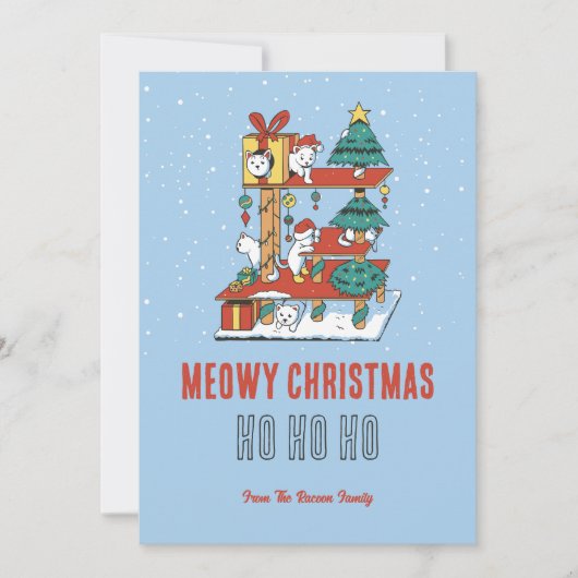 可愛い猫子猫ツリー雪の冬のミオウィクリスマス シーズンカード (正面)