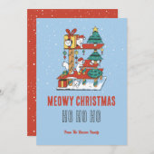 可愛い猫子猫ツリー雪の冬のミオウィクリスマス シーズンカード (正面/裏面)