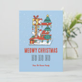 可愛い猫子猫ツリー雪の冬のミオウィクリスマス シーズンカード (スタンド正面)