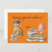 可愛い猫学生卒業発表葉書 案内ポストカード (正面/裏面)