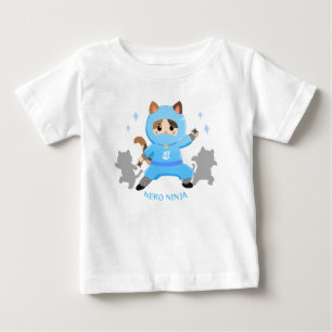 可愛い猫忍者 日本 ブルー ベビー Cat Ninja from Japan Blue Baby  ベビーTシャツ