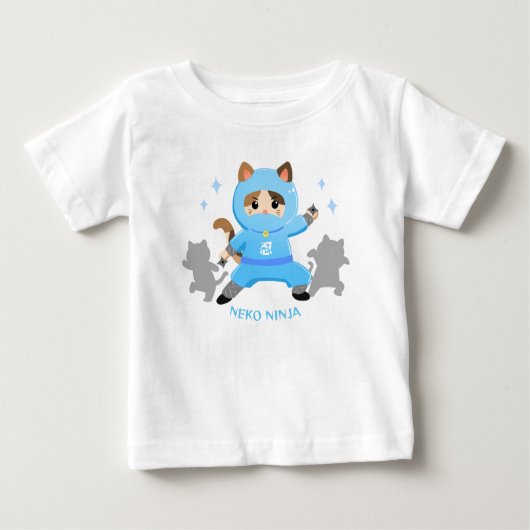 可愛い猫忍者 日本 ブルー ベビー Cat Ninja from Japan Blue Baby ベビーTシャツ (正面)